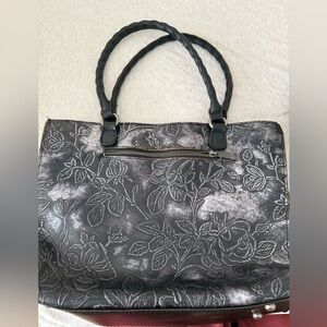 Patricia Nash Black and Tan Leather Handbag